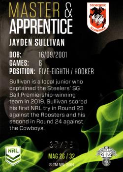 2022 NRL Traders - Master & Apprentice Green #MAG26 Jayden Sullivan Back